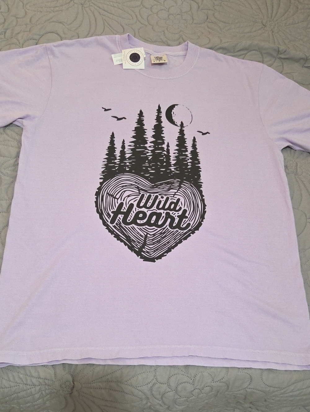 Comfort Colors Lavender Men’s Tee with Black 'Wild Heart' Forest Graphic